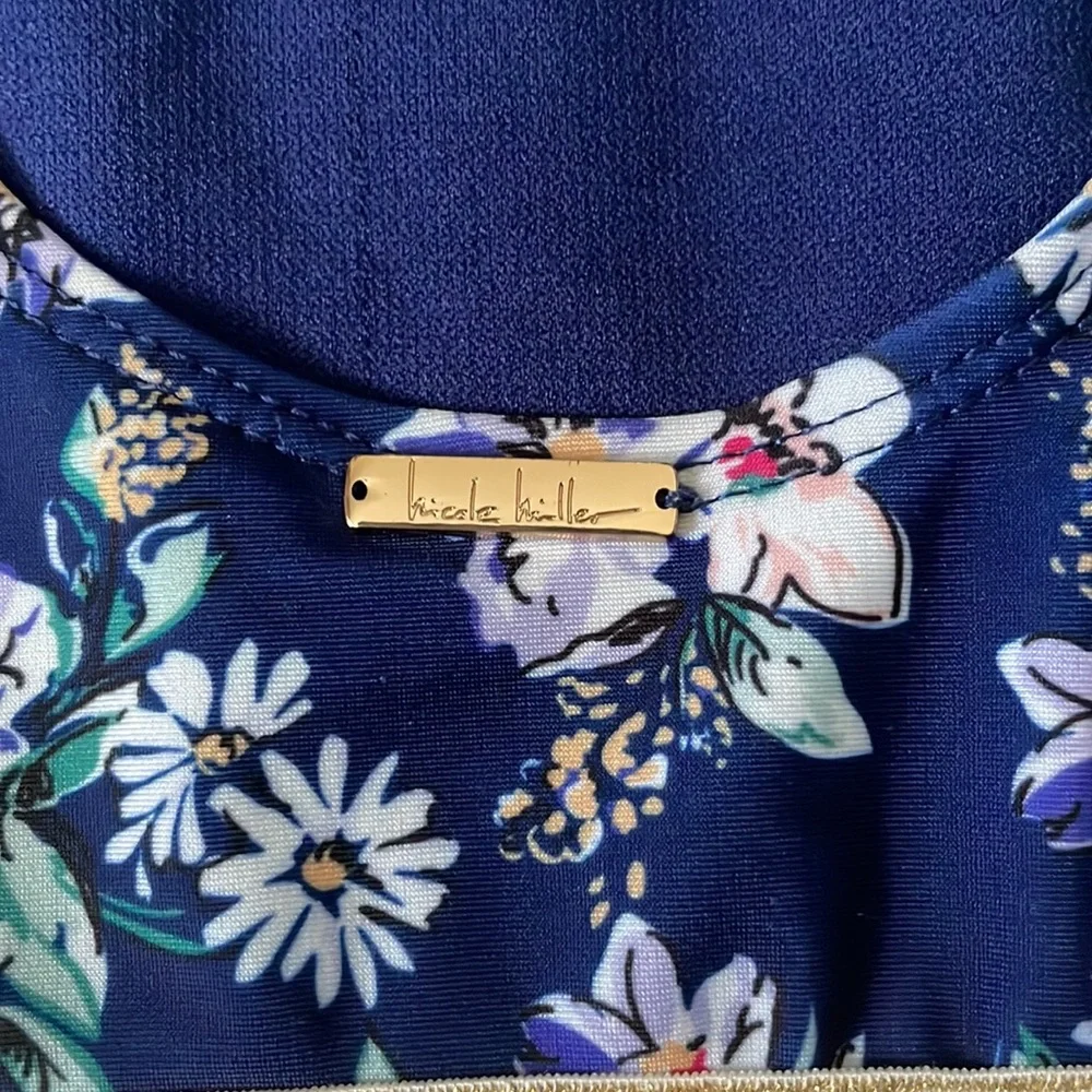 Nicole Miller New York One Piece Blue Floral Pattern mesh middle